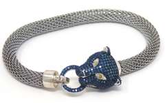 Sterling Silver Leopard Head Mesh Bracelet