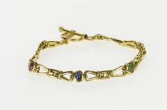 14K Yellow Gold 2.40 Ctw Ruby Emerald Sapphire Ornate Toggle Bracelet