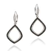 Sterling Silver Black Diamond Accent Teardop Dangle Leverback Earrings