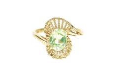 10K Yellow Gold 1960's Lime Quartz Rope Filigree Cocktail Ring