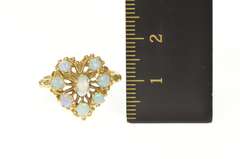 14K Yellow Gold Ornate Retro Natural Opal Heart Cocktail Ring
