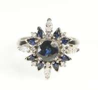 18K White Gold 1.88 Ctw Round Sapphire Diamond Halo Cocktail Ring