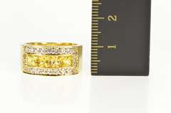 18K Yellow Gold Princess Citrine CZ Channel Squared Halo Band Ring
