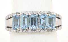 Shimmering 5-Stone Aquamarine & Diamond Ring in Sterling Silver