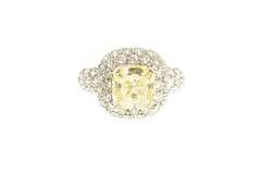 14K White Gold Cushion Yellow Pave Halo Travel Engagement Ring