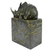 Rhino Bronze Sculpture on Marble Base Figurine