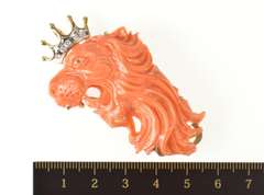 14K Yellow Gold Exquisite Coral Roaring Lion Diamond Crown Pendant/Pin