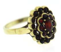Beautiful Yellow Gold Garnet Scalloped Halo Ring