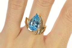 10K Yellow Gold Pear Blue Topaz Diamond Geometric Statement Ring