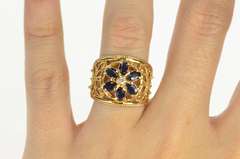 10K Yellow Gold 1.50 Ctw Floral Oval Sapphire Diamond Filigree Ring