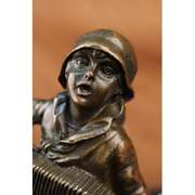 Boy with Accordion Bronze Sculpture Statue on Marble Base