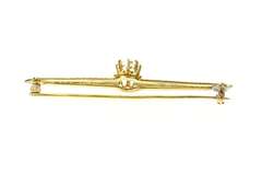14K Yellow Gold Victorian Cushion Solitaire Ornate Bar Pin/Brooch