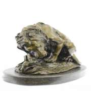 Lion and Snake Bronze Statue on Marble Base Sculpture