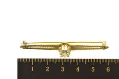 14K Yellow Gold Victorian Cushion Solitaire Ornate Bar Pin/Brooch