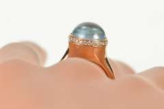 18K Yellow Gold Round Blue Topaz Cabochon Diamond Almaza Ring