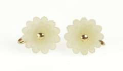 10K Yellow Gold Carved Quartz Daisy Flower Screw Back Earrings