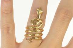 18K Yellow Gold Coiled Serpent Flower Patterned Snake Unique Ring