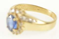14K Yellow Gold 1.30 Ctw Oval Sapphire Diamond Halo Bypass Ring