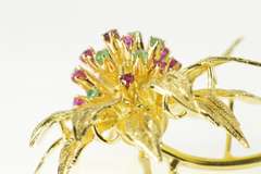 18K Yellow Gold Retro Ornate Ruby Emerald Cluster Flower Pin/Brooch