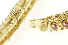 14K Yellow Gold Retro Floral Link Ruby Encrusted Statement Bracelet