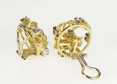 18K Yellow Gold 2/3 Ctw Ruby Sapphire Diamond Retro Wreath Earrings