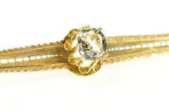 14K Yellow Gold Victorian Cushion Solitaire Ornate Bar Pin/Brooch