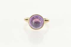18K Yellow Gold Round Amethyst Cabochon Diamond Designer Ring