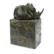 Rhino Bronze Sculpture on Marble Base Figurine