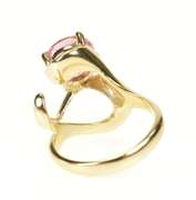 14K Yellow Gold Round Pink Topaz Solitaire Wavy Statement Ring