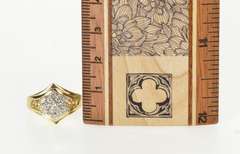 14K Yellow Gold Round Diamond Cluster Scroll Filigree Statement Ring