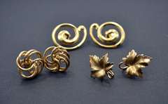 Vintage 12K Gold Filled Screw Back Earrings, 3 Pair Lot