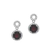 Sterling Silver 3.3 CT. Garnet and CZ Circle Dangle Earrings