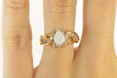 14K Yellow Gold Pear Opal Cubic Zirconia Statement Wavy Ring