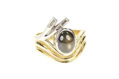 14K Yellow Gold Two Tone Retro Black Star Sapphire Diamond Ring