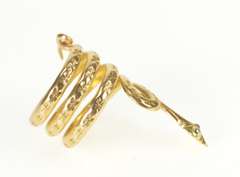 18K Yellow Gold Coiled Serpent Flower Patterned Snake Unique Ring