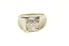 14K White Gold Men's 0.18 Ct Diamond Squared 1960's Wedding Ring
