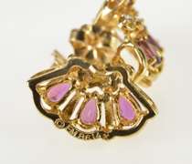 14K Yellow Gold Pear Ruby Diamond Fanned Cluster Fashion Earrings