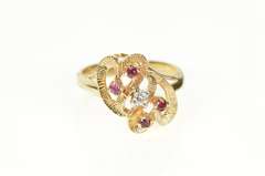 10K Yellow Gold Retro Ruby Diamond Wavy Heart Statement Ring