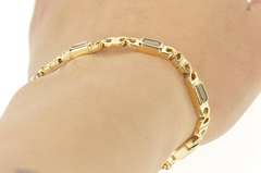 14K Yellow Gold Emerald Cut Blue Topaz Squared Chain Bracelet