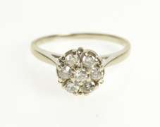 14K White Gold Round Diamond Cluster Classic Engagement Ring