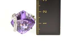 18K Yellow Gold Faceted Amethyst Diamond Ornate Cocktail Ring