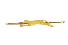 9K Yellow Gold Greyhound Racing Dog Breed Ornate Bar Pin/Brooch