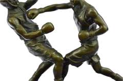 Last Round Boxing Bronze Statue on Marble Base Sculpture