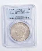 MS63 1925-S Peace Silver Dollar - V AM 2 Double REV - Top 50 - PCGS