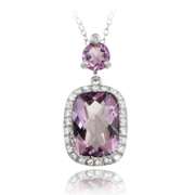 Sterling Silver 8ct Amethyst & CZ Rectangular Necklace