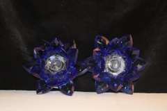 Pair Blue Lotus Candleholder