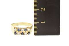 14K Yellow Gold Squared Sapphire Diamond Statement Band Ring