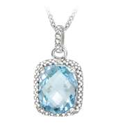 Sterling Silver 4ct Blue Topaz &amp; Diamond Accent Cushion Cut Necklace