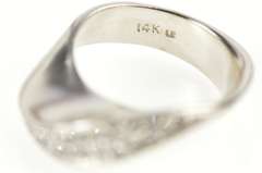 14K White Gold Diamond Inset Ornate Wave Mobius Streak Band Ring