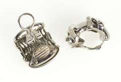 18K White Gold Two Tone X Pattern Criss Cross Statement Clip Earrings